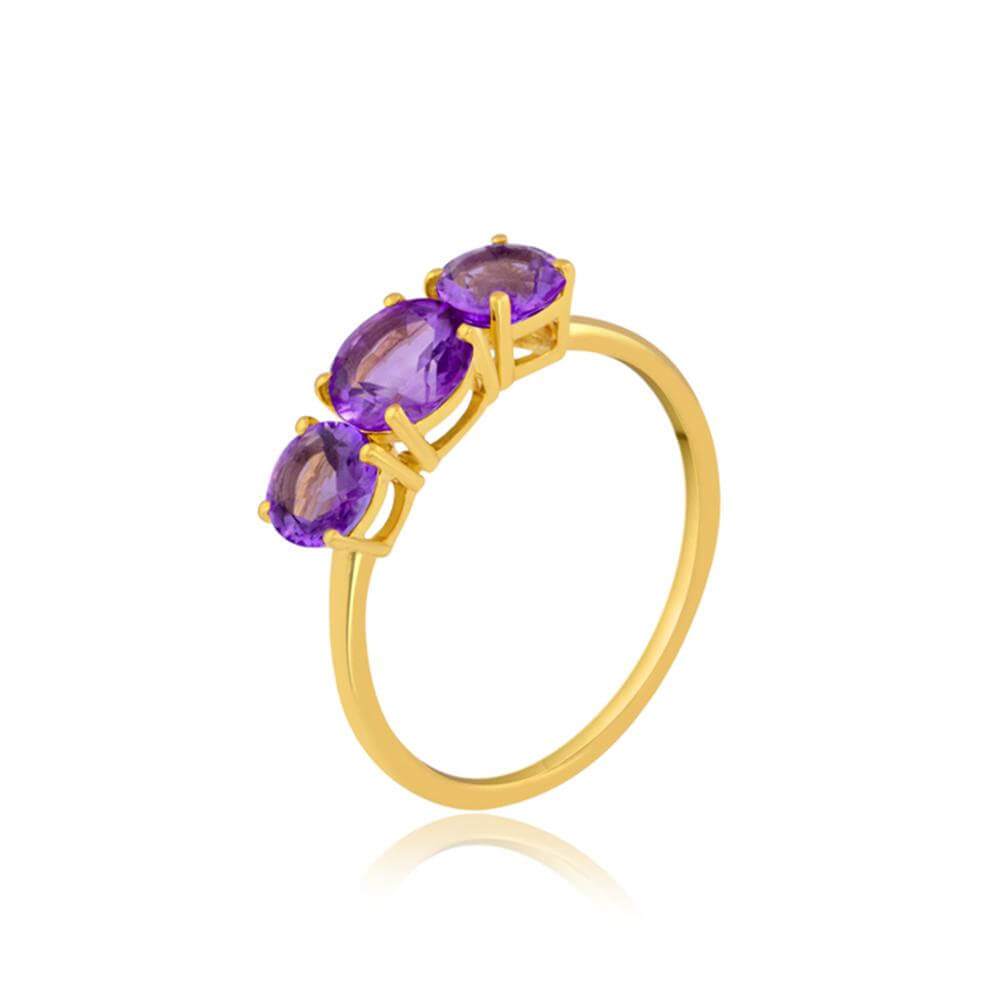 Buy Gemstone Ring Online | Amethyst Trio Gemstone Ring | "9 to 9" Office Wear | TALISMAN