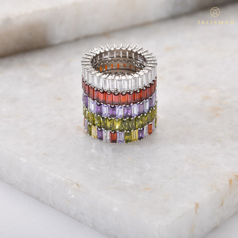 Multicolour Baguette Stack Ring | Silver Rings Online | Ring | TALISMAN