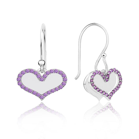 Buy Drop Earrings Online | Purple Pave' Sparkle Heart Drops | Amore' - Love | TALISMAN