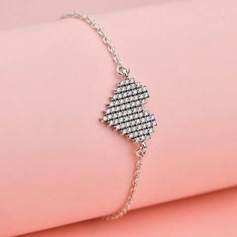 Silver Bracelet | White Pave' Heart Moment Bracelet | Amore' - Love | TALISMAN