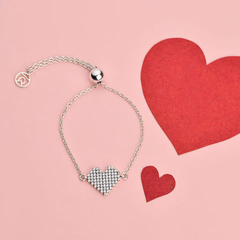 Silver Bracelet | White Pave' Heart Moment Bracelet | Amore' - Love | TALISMAN