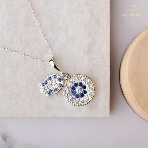 Best Necklace Set Online | Evil Eye Hamsa Twin Charm Necklace | Evil eye | TALISMAN