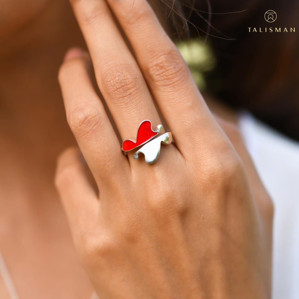 Best Silver Rings Online | Fluttering Red Butterfly Adjustable Ring | Tropical | TALISMAN
