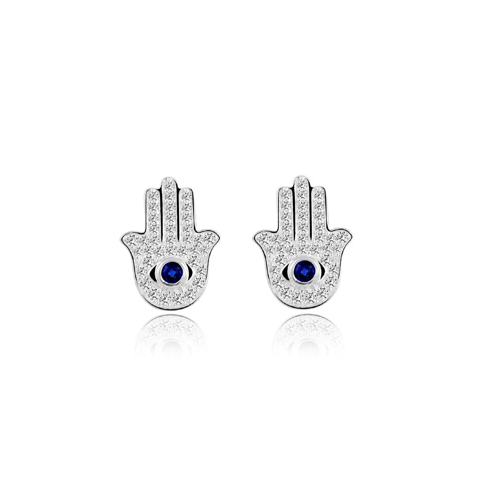 Silver Stud Earrings | The Power of Hamsa Earrings | Evil Eye | TALISMAN