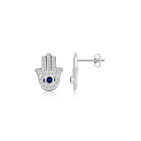 Silver Stud Earrings | The Power of Hamsa Earrings | Evil Eye | TALISMAN