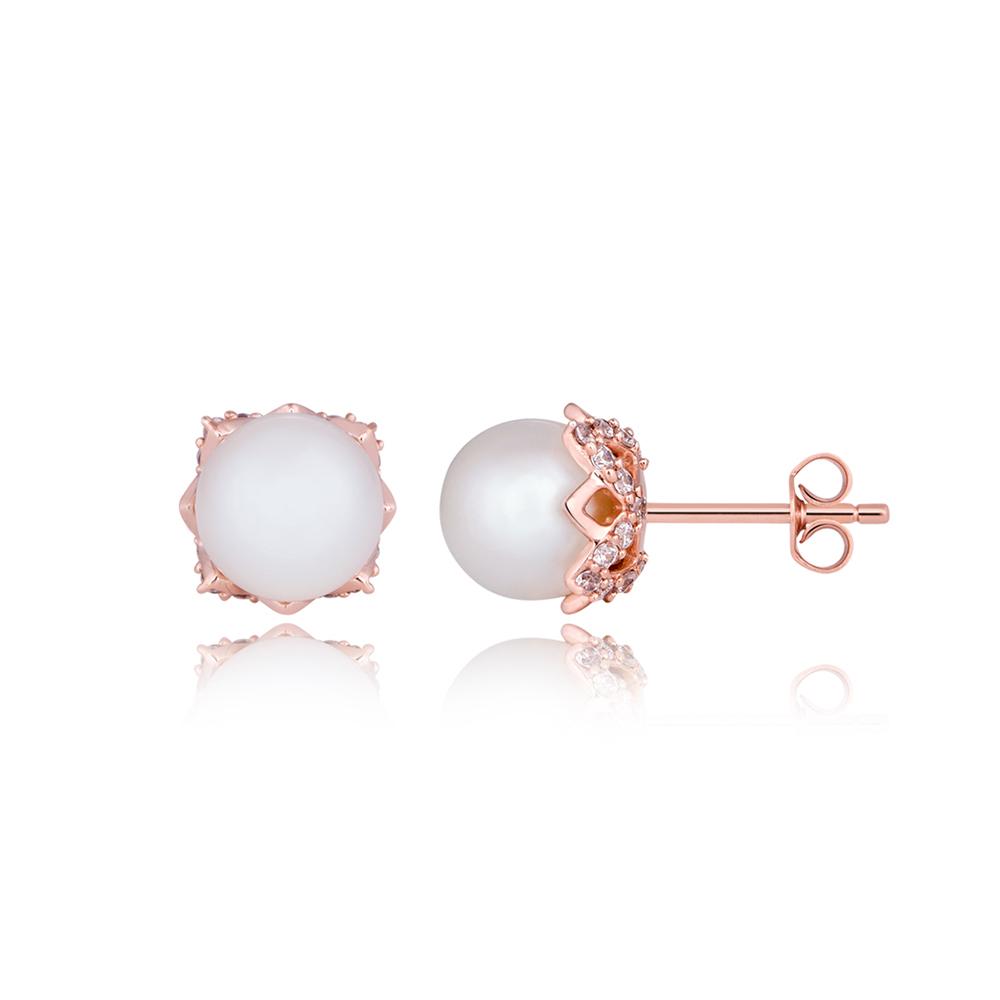 Buy SUNDARA Rose Gold Plated Stud Earrings for Women - American Diamond  Earings for Girls Stylish| Fancy Ear Tops, Office wear | Pear shaped (Pink)  at Amazon.in