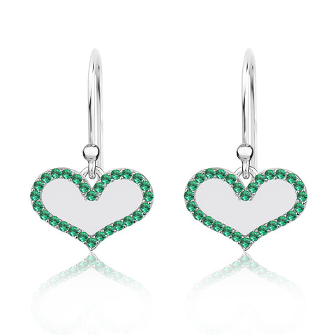 Drop Earrings Online | Green Pave' Sparkle Heart Drops | Amore' - Love | TALISMAN