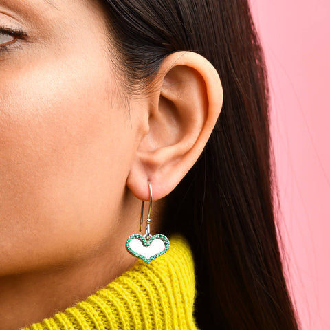 Drop Earrings Online | Green Pave' Sparkle Heart Drops | Amore' - Love | TALISMAN