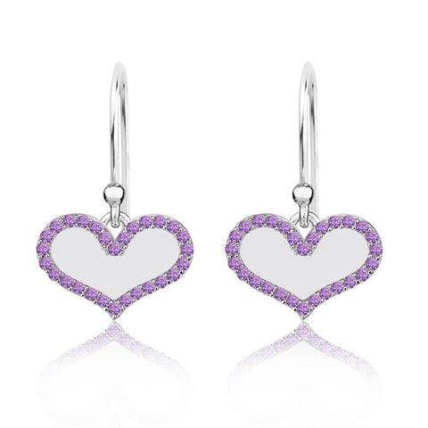 Buy Drop Earrings Online | Purple Pave' Sparkle Heart Drops | Amore' - Love | TALISMAN