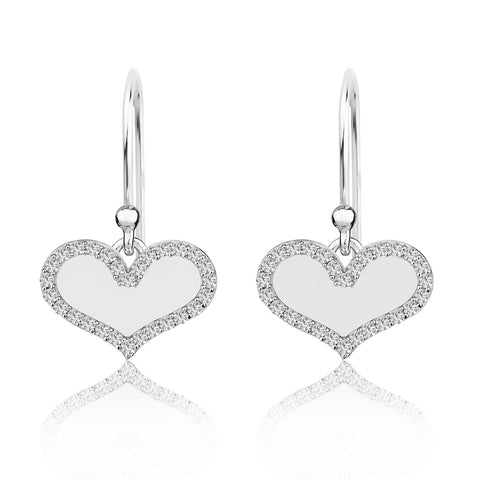 Drop Earrings | White Pave' Sparkle Heart Drops | Amore' - Love | TALISMAN