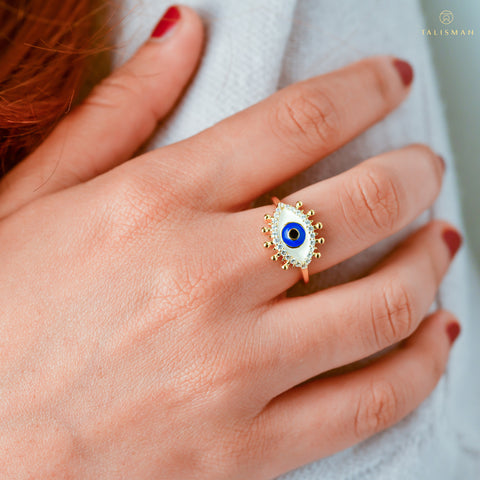 Silver Rings Online | Positive vibes Evil Eye Adjustable Ring | Evil Eye | TALISMAN