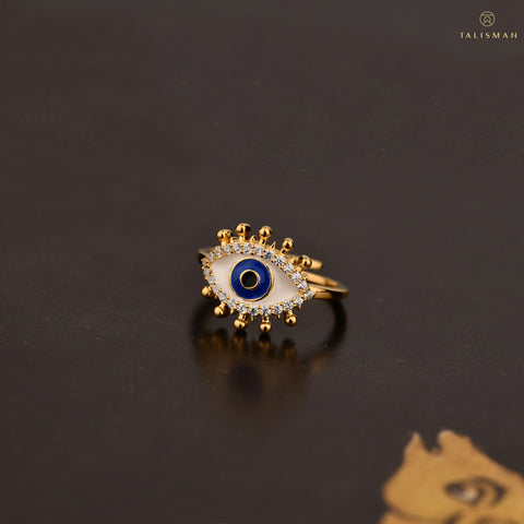 Silver Rings Online | Positive vibes Evil Eye Adjustable Ring | Evil Eye | TALISMAN