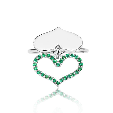 Silver Rings Online | Feather Heart Ring - Green | Amore' - Love | TALISMAN