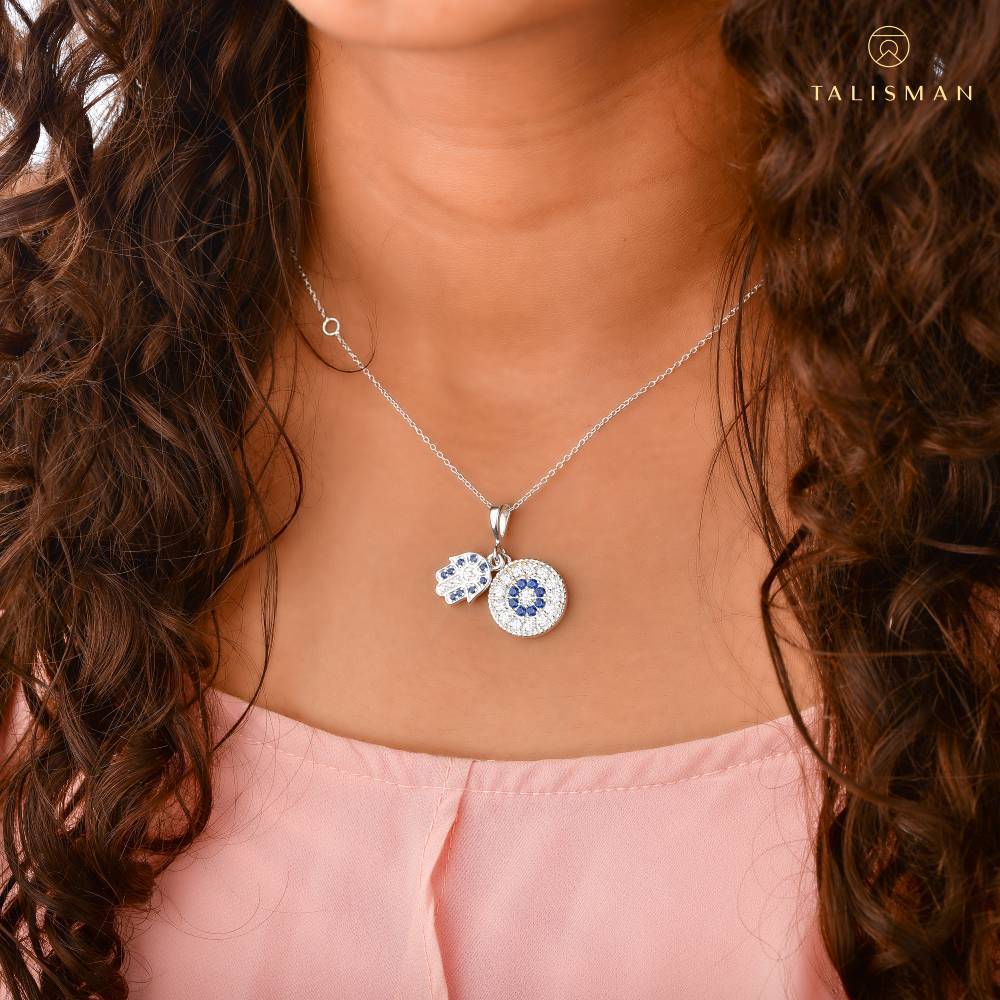 Buy Zivom Safety Pin Evil Eye Hamsa Gold Blue Copper American Diamond  Enamel Necklace Pendant Chain Women Online at Best Prices in India -  JioMart.